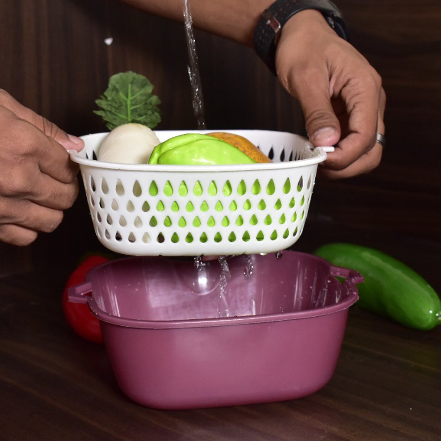 2783 2 In 1 Basket Strainer To Rinse Various Types Of Items Like Fruits, Vegetables Etc. DeoDap 2783 2 In 1 Basket Strainer To Rinse Various Types Of Items Like Fruits, Vegetables Etc. DeoDap